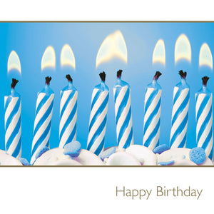 Happy Birthday / blue candles in cake