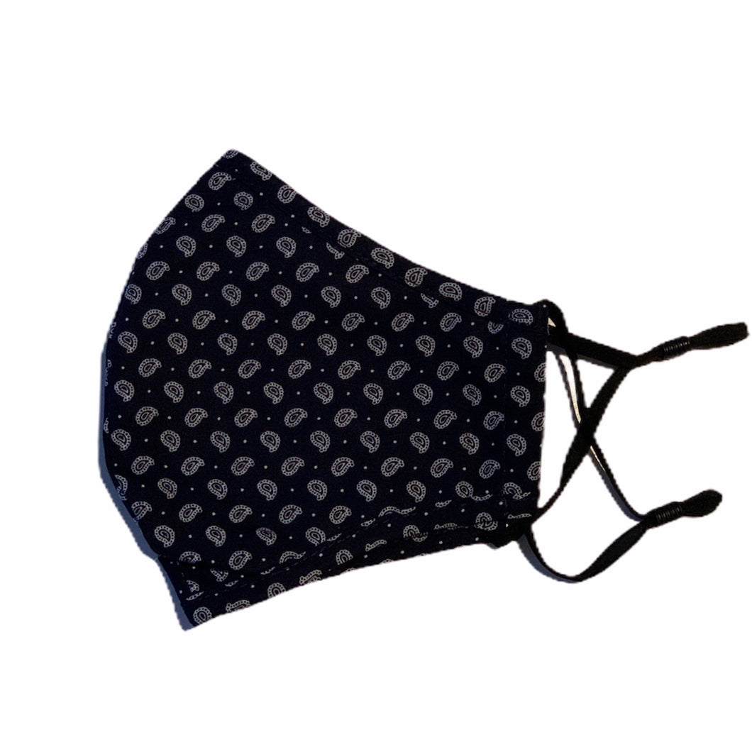 Cotton Face Mask:Dark Blue Paisley
