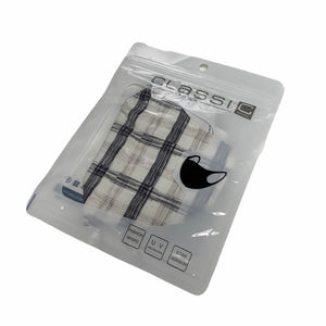 Cotton Face Mask : White and Grey Plaid