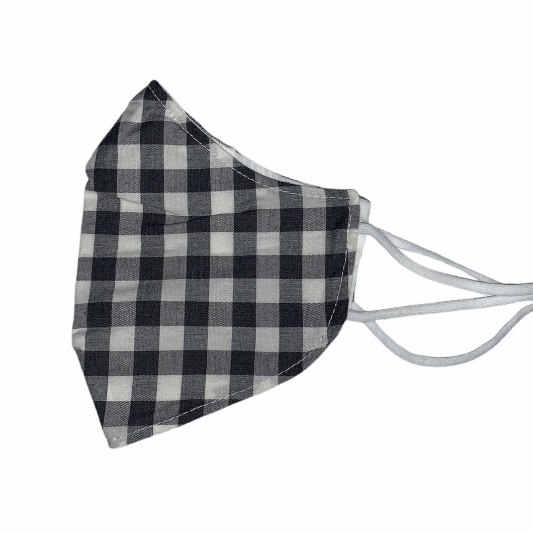 Cotton Face Mask : Black and White Tartan