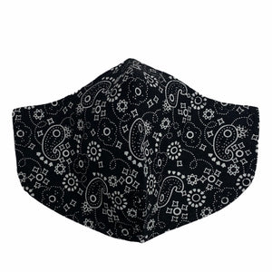 Cotton Face Mask : Black Paisley