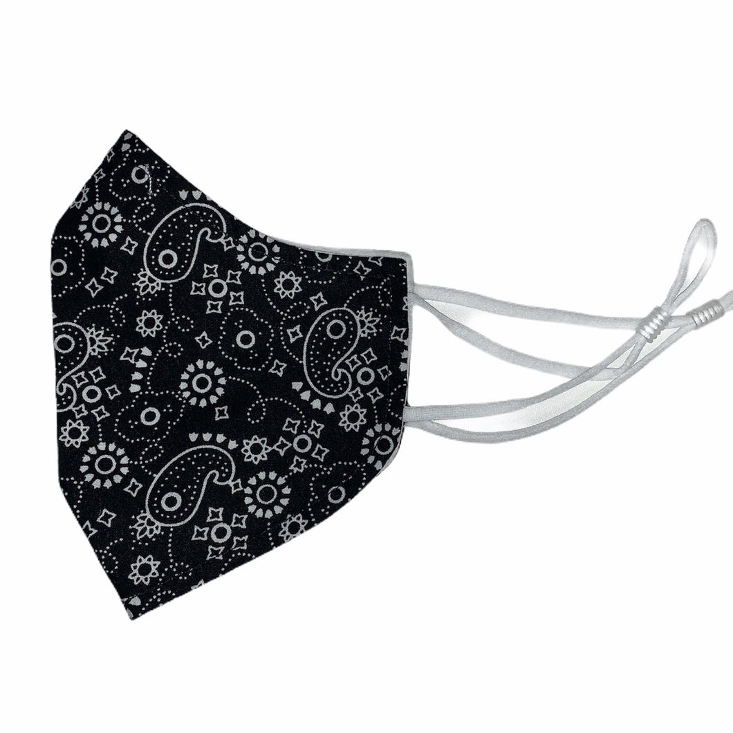 Cotton Face Mask : Black Paisley